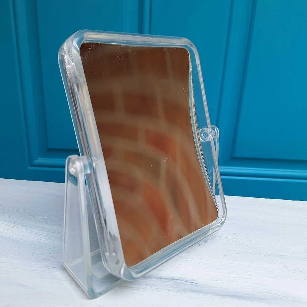 Lucite Mirror 10x Magnified Swivel Table Top Vanity Clear Acrylic Frame